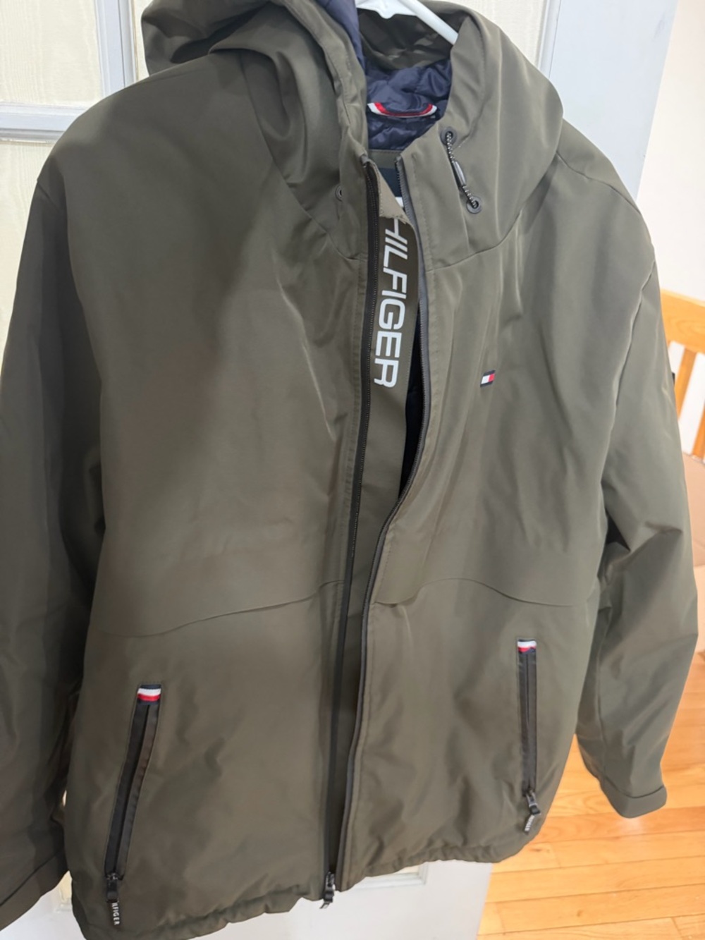 Tommy Hilfiger Men's Olive Hooded Rain Jacket